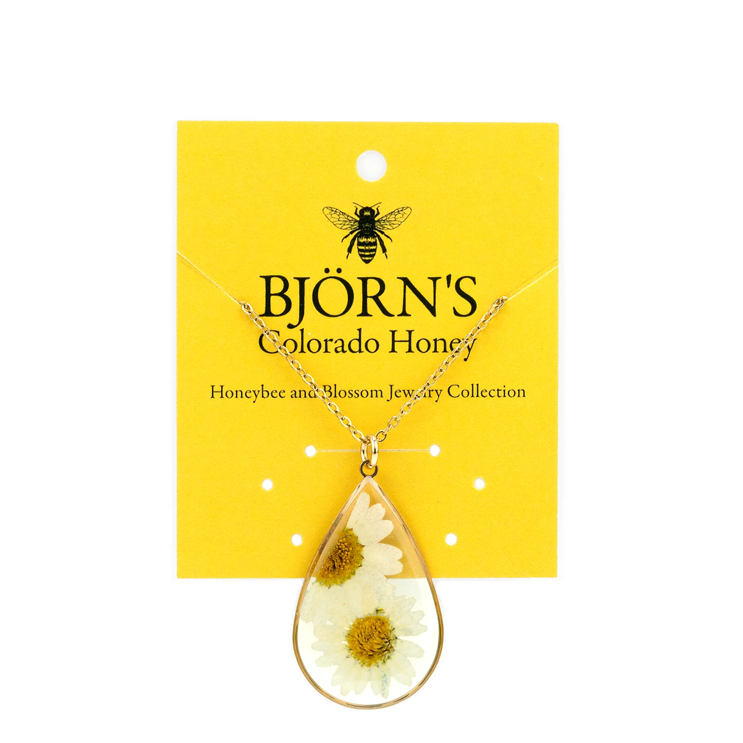 Necklace - Pressed Flower Teardrop - Gold Chain